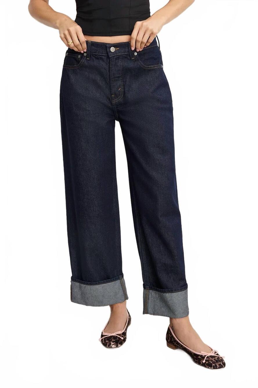 NEW GOOD AMERICAN low rise baggy cuffed jeans in indigo